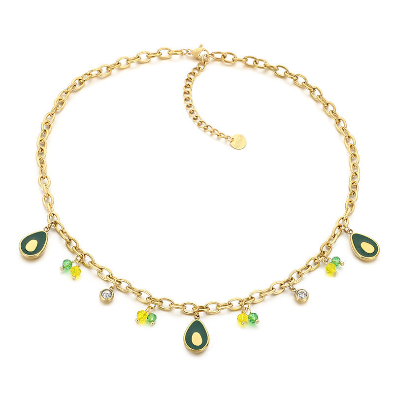 Gold Charm Chain Necklace with Green Enamel Drops