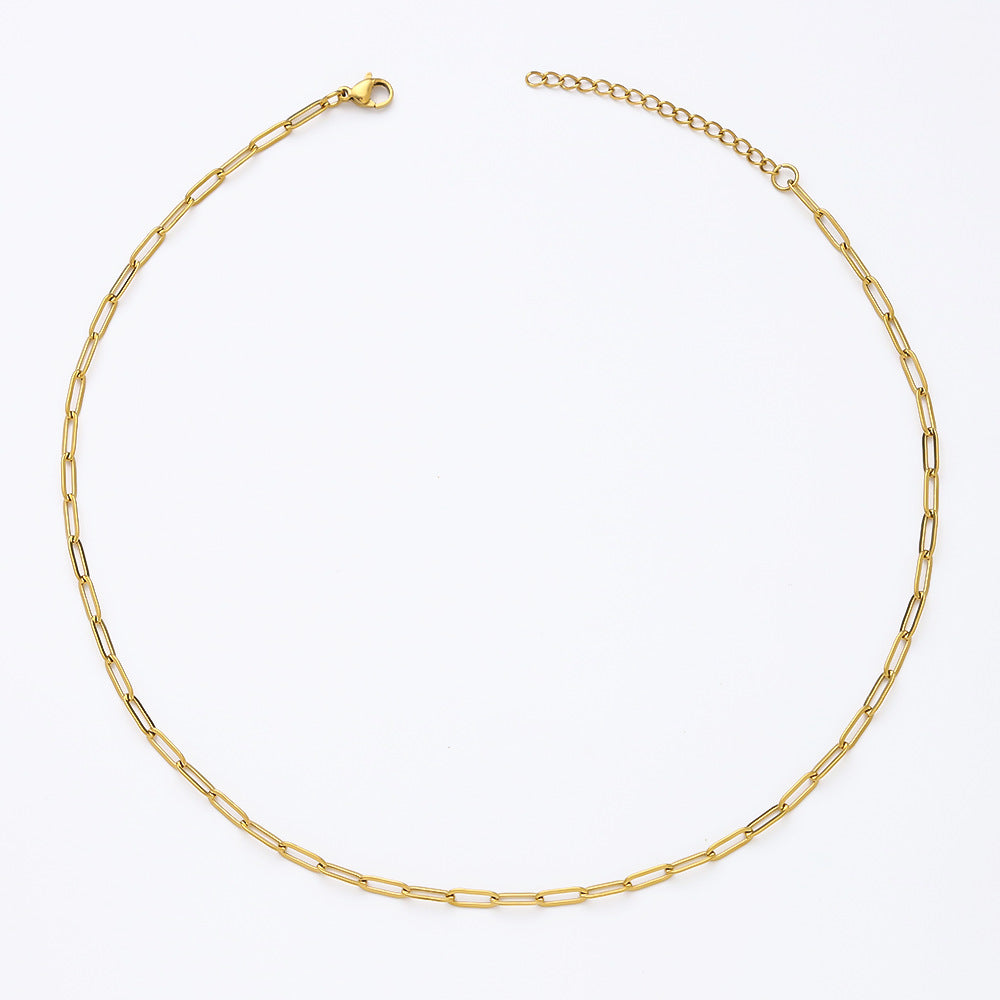 Cross-border stainless steel necklace, 18K real gold-plated snake bone chain fashion collarbone chain plain chain versatile women's titanium steel necklace