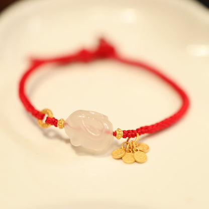 和田玉白玉平安扣马年本命年红绳红色手绳编织绳好运新年手链