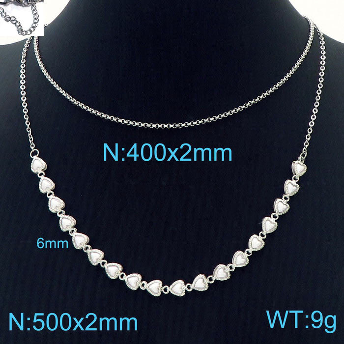 Korean commuter simple love imitation pearl necklace, love fashion double-layer collarbone chain copper chain necklace