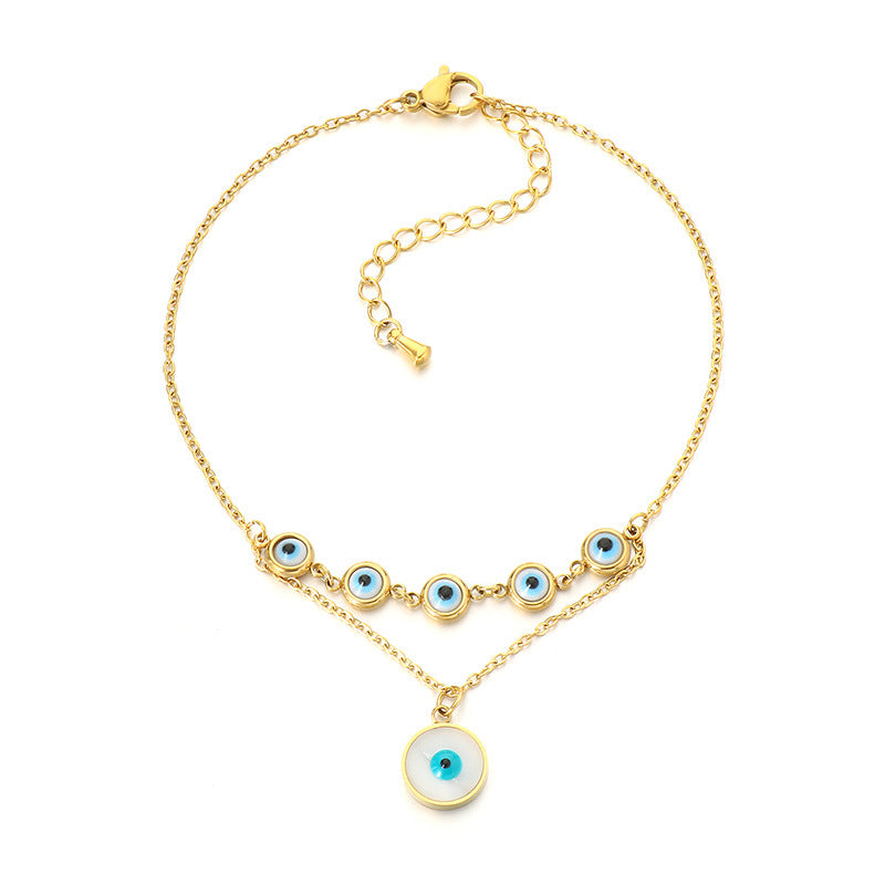 Cross-border stainless steel devil's eye cross anklet ins wind 18k gold foot pendant premium bare anklet jewelry