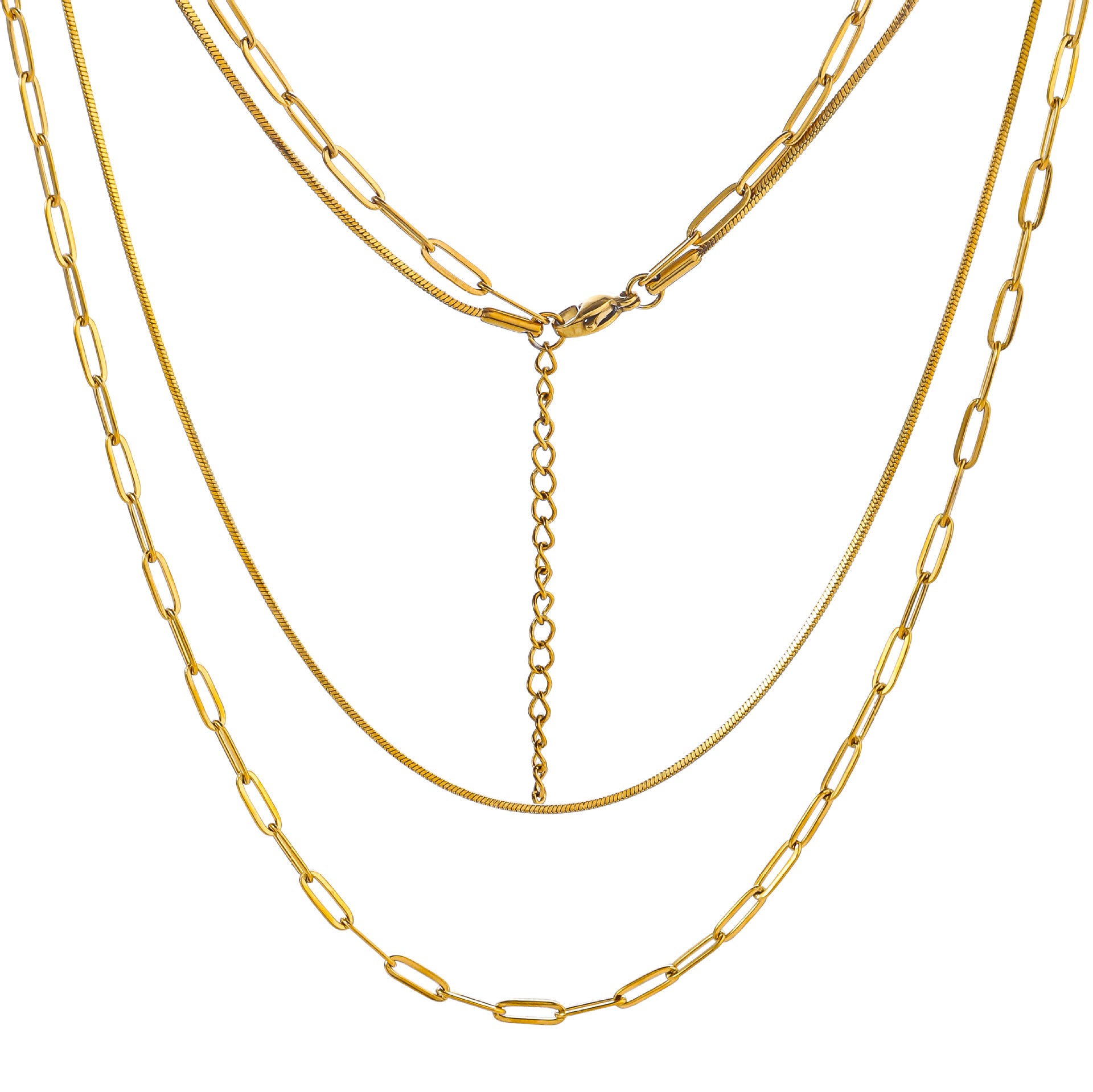 European and American cross-border stainless steel double-layer necklace square snake chain long cross chain 18K vacuum electroplated clavicle titanium steel necklace