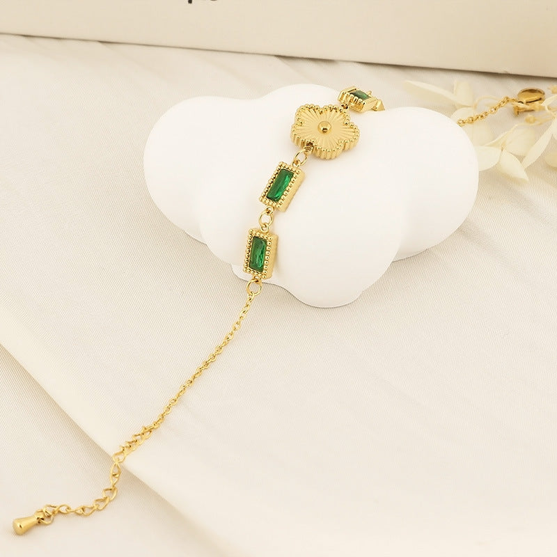 Cross-border fashion high-end sense light luxury design temperament versatile rectangular connection butterfly flower diamond-encrusted stainless steel bracelet