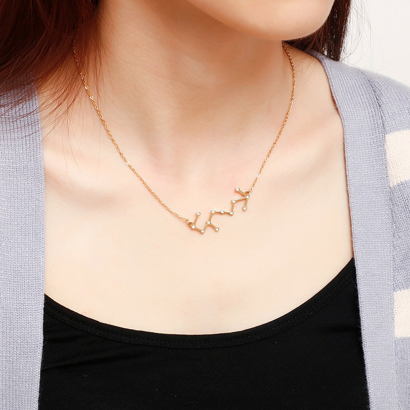 Creative new personalized fashion titanium steel constellation necklace, simple and versatile stainless steel 12 constellation pendant collarbone chain