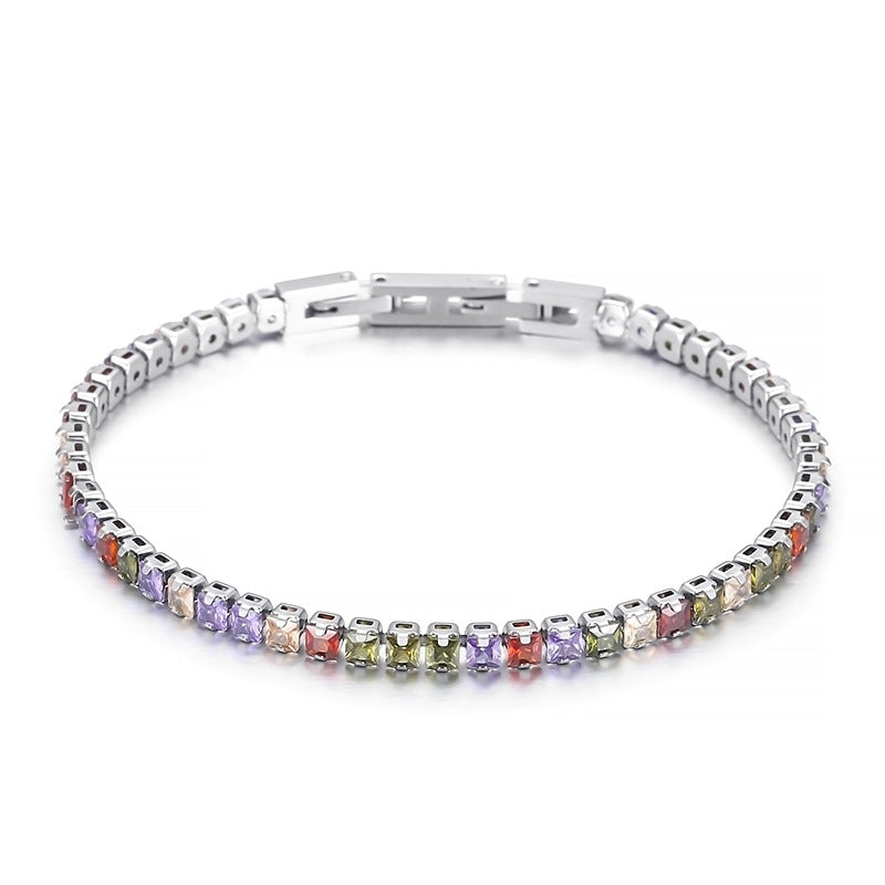 Light luxury Mori series simple and versatile color zircon bracelet female, fashionable titanium steel square chain splicing full diamond bracelet