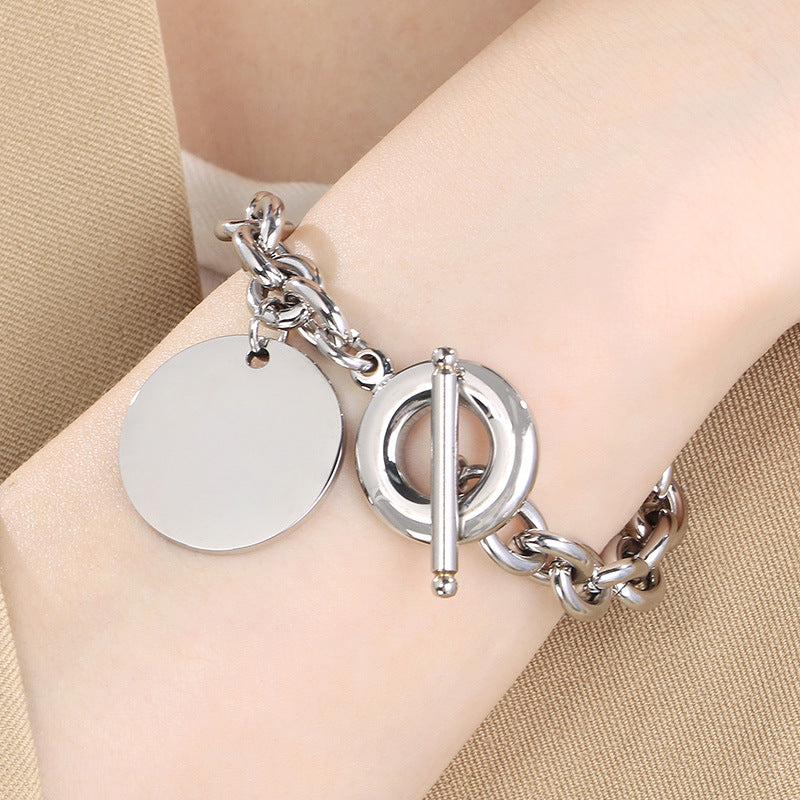 New titanium steel high-grade stainless steel OT buckle big round brand pendant bracelet OT buckle popular lettering titanium steel bracelet