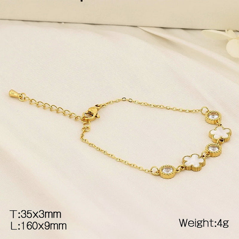 Round diamond shell flower bracelet small fresh hollow thin bracelet versatile jewelry titanium steel bracelet women