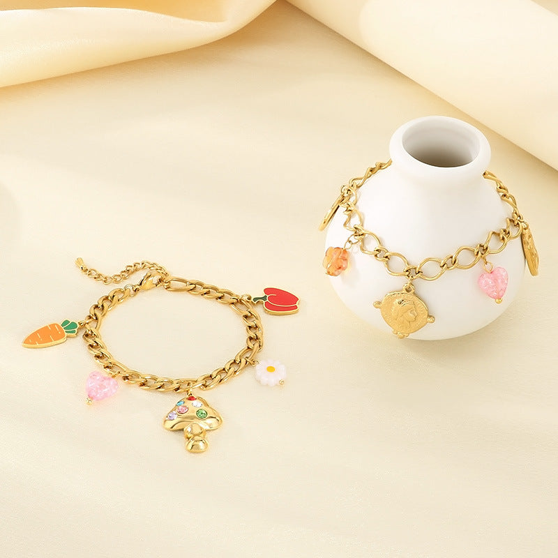 Cross-border stainless steel necklace INS wind handmade DIY niche 18k gold neck chain personalized mushroom carrot bracelet women