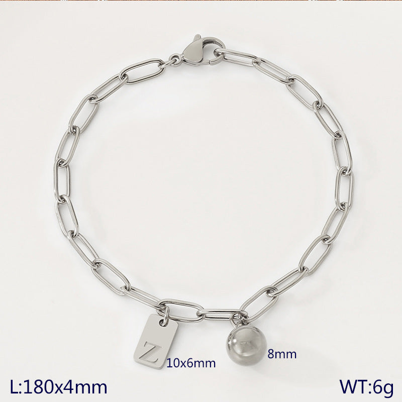 ins stylish and simple stainless steel 26-letter tag pendant return chain bracelet square brand pendant versatile jewelry