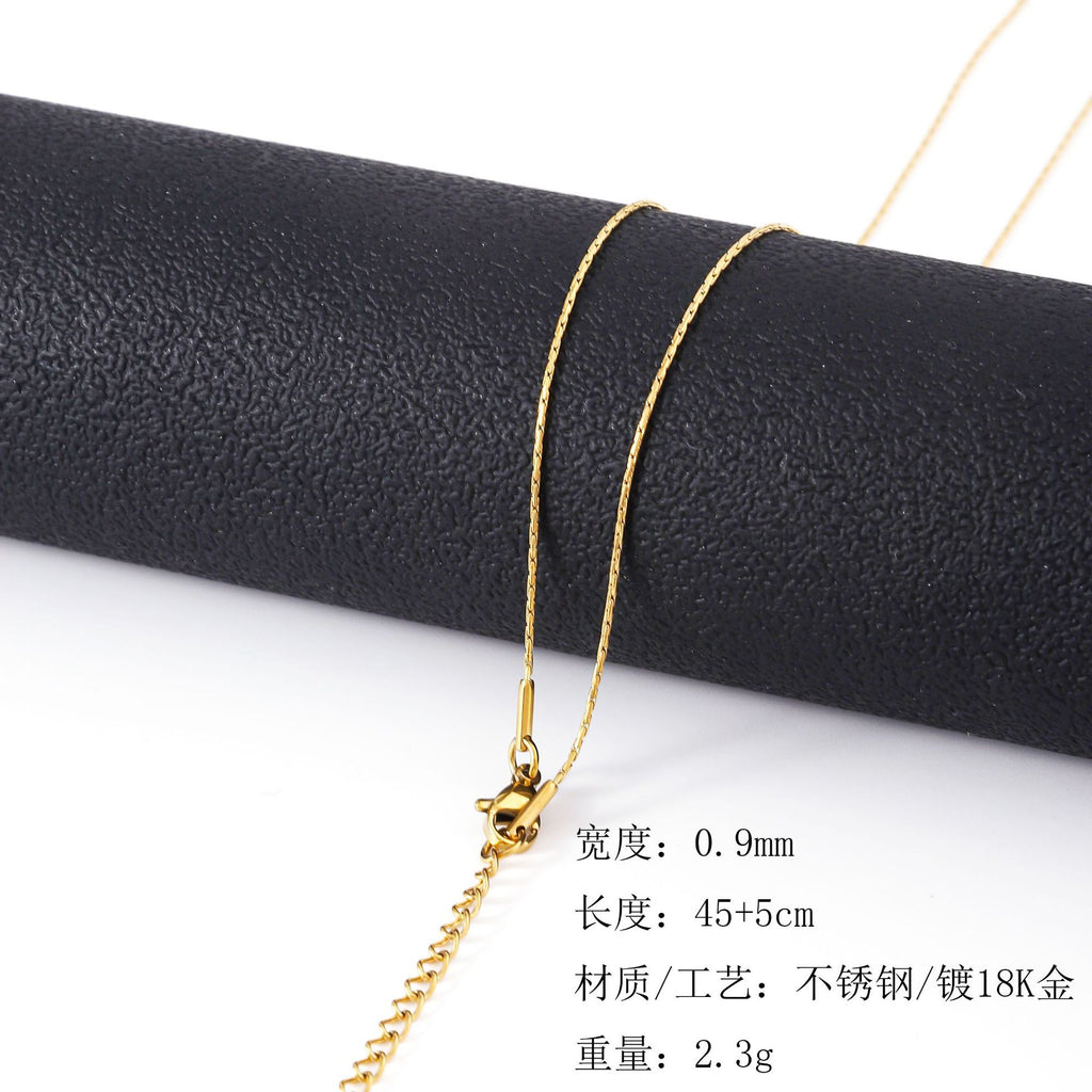 European and American fashion stainless steel hammer round necklace 18K plating furnace real gold electroplating men's and women's accessories plain chain titanium steel necklace