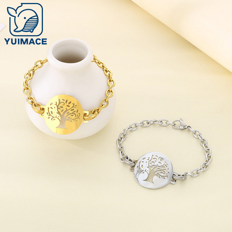 Cross-border new stainless steel hollow tree of life bracelet 18K gold stainless steel big tree bracelet high-end spot