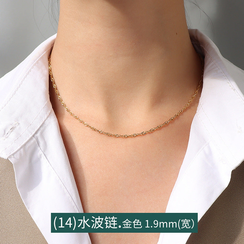 Cross chain, snake bone chain, twist chain, box chain, variety necklace, women's titanium steel plated 18K gold plain chain, clavicle chain jewelry