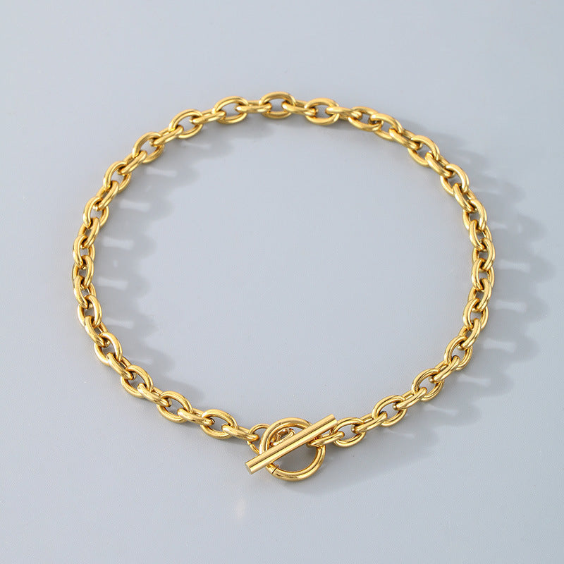 European and American fashion ins cold wind stainless steel OT buckle bracelet men and women trend couple simple O-chain necklace accessories