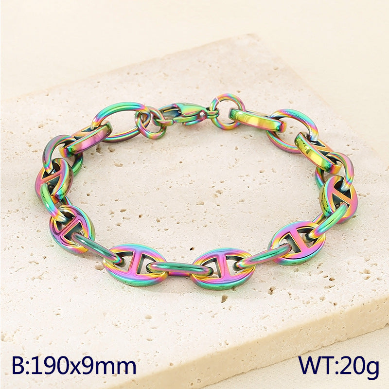 Simple ins stainless steel Japanese pig nose chain bracelet creative cool wind 9mm mixed color pig nose titanium steel bracelet