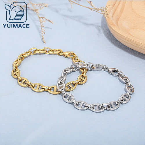 Stainless steel Japanese character pig nose buckle bracelet, niche design sense simple ins personality creative cold wind jewelry