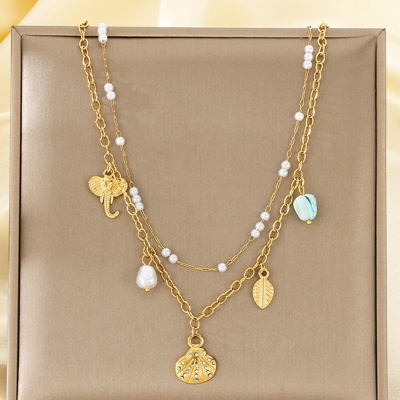 Ocean Charm Layered Gold Necklace