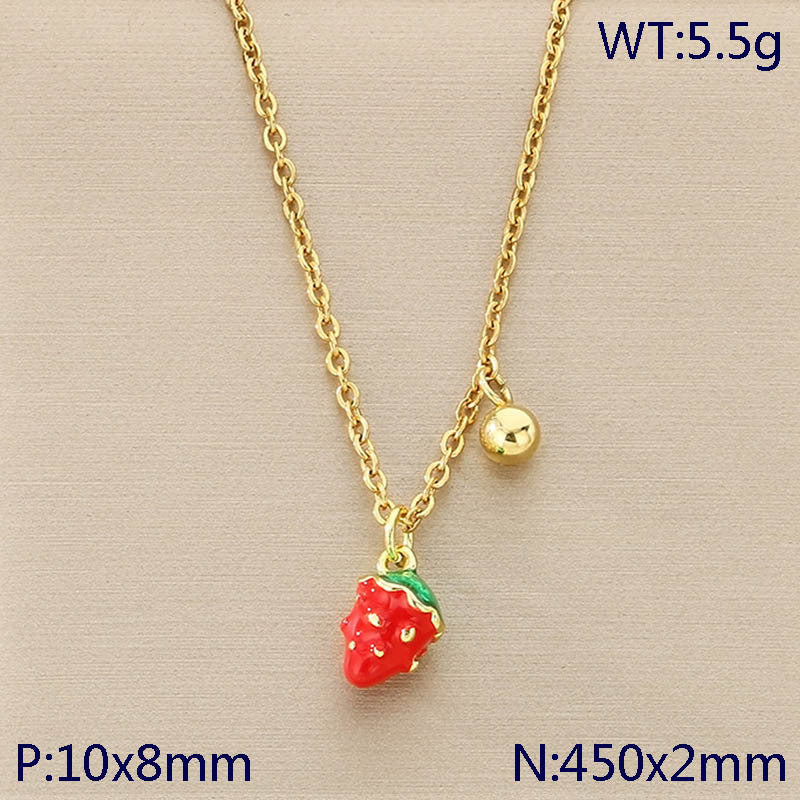 Mini Enamel Strawberry Charm Gold Necklace