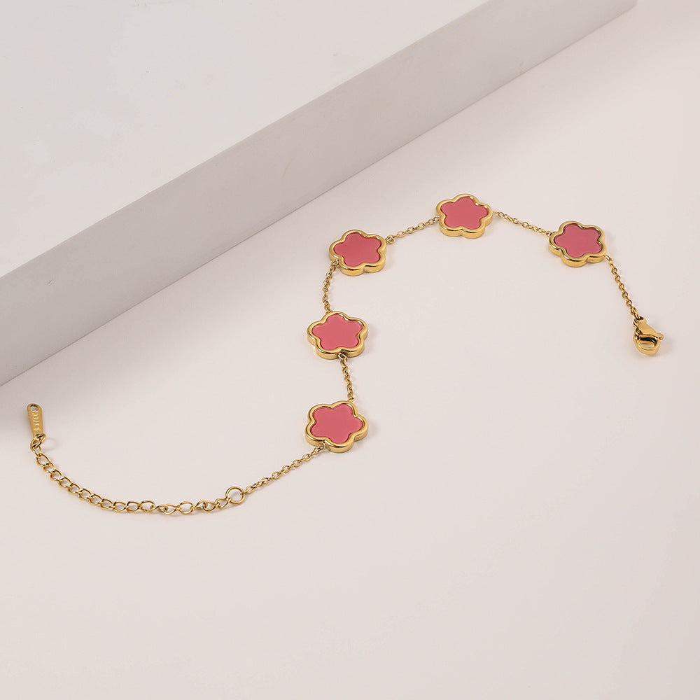 Cross-border hot-selling stainless steel five-leaf clover bracelet women's fashion simple new single-sided fritillary five-leaf flower titanium steel bracelet