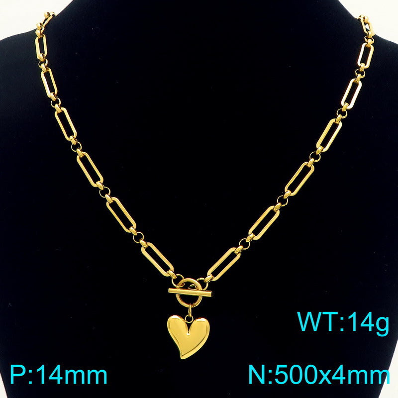 European and American fashion three-dimensional heart-shaped OT buckle paperclip chain titanium steel bracelet personalized love pendant necklace women's jewelry