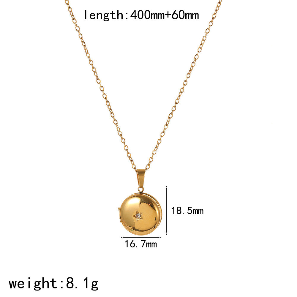Cross-border AliExpress Stainless Steel Album Necklace Female Personality Niche Design Sense Long Photo Frame Pendant Clavicle Chain