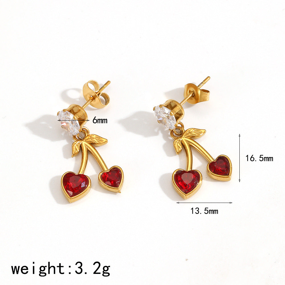 European and American cross-border fruit pendant stainless steel necklace women's fashion versatile personality diamond-encrusted zircon long collarbone chain