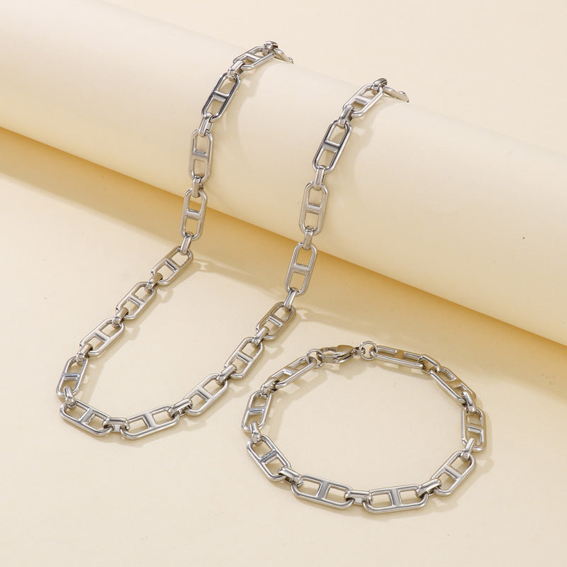 Cross-border trend stainless steel jewelry simple and versatile Japanese chain stainless steel bracelet necklace set jewelry jewelry