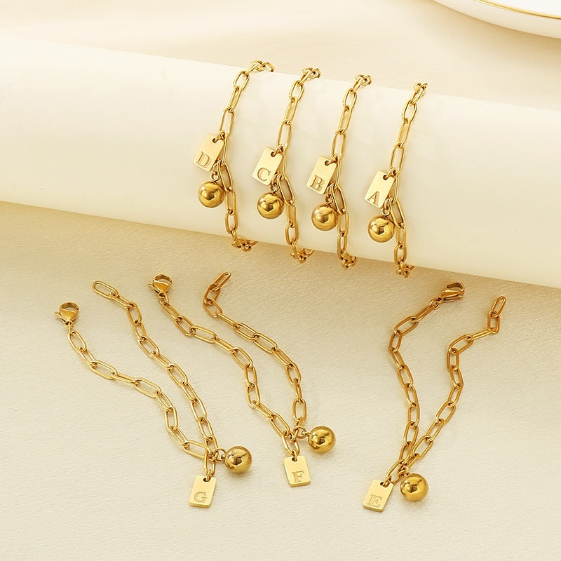 ins stylish and simple stainless steel 26-letter tag pendant return chain bracelet square brand pendant versatile jewelry