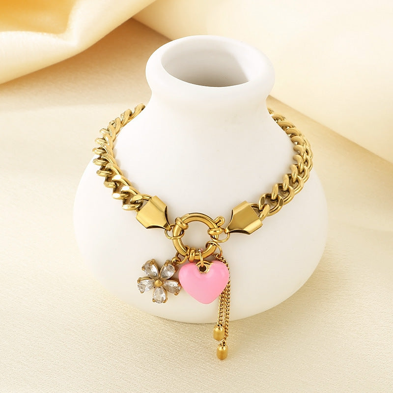 Cross-border new creative fashion love bouquet pendant fringed stainless steel bracelet trendy versatile jewelry
