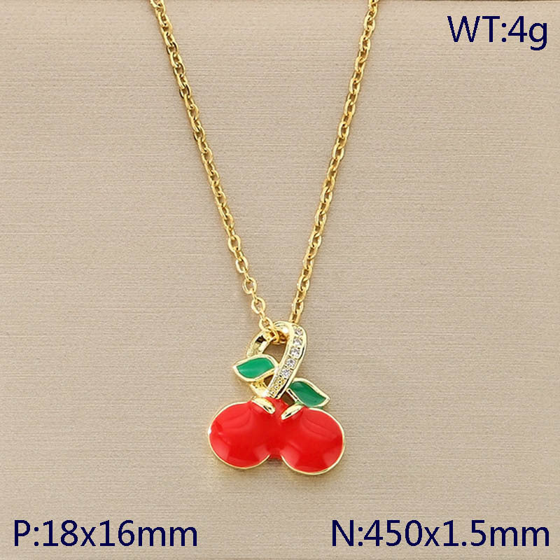Cute Red Enamel Fruit Charm Necklace