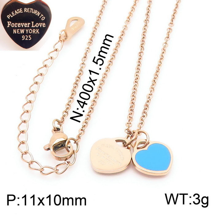 Gold Heart Charm Jewelry Set with Green Enamel Pendant