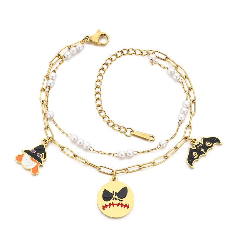 European and American cross-border Halloween new stainless steel 18K gold pumpkin head ghost skull shape bracelet jewelry