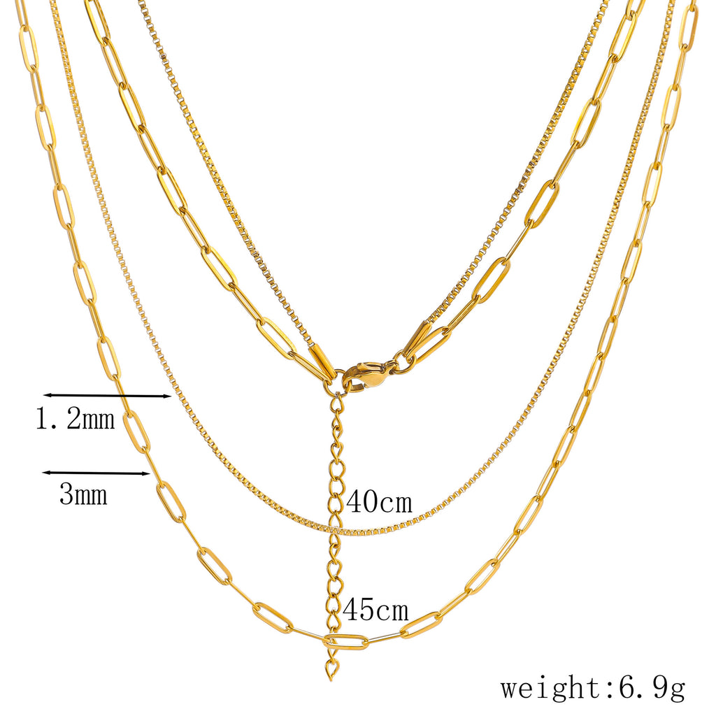 European and American cross-border stainless steel double-layer stacked necklace paperclip chain necklace box chain collarbone chain titanium steel necklace