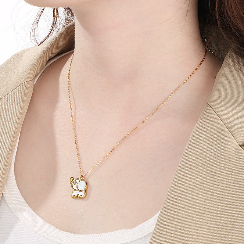 Creative Simple Sweet Fashion Versatile Shell Diamond Elephant Pendant Premium Necklace Women's Accessories