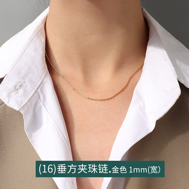 Cross chain, snake bone chain, twist chain, box chain, variety necklace, women's titanium steel plated 18K gold plain chain, clavicle chain jewelry