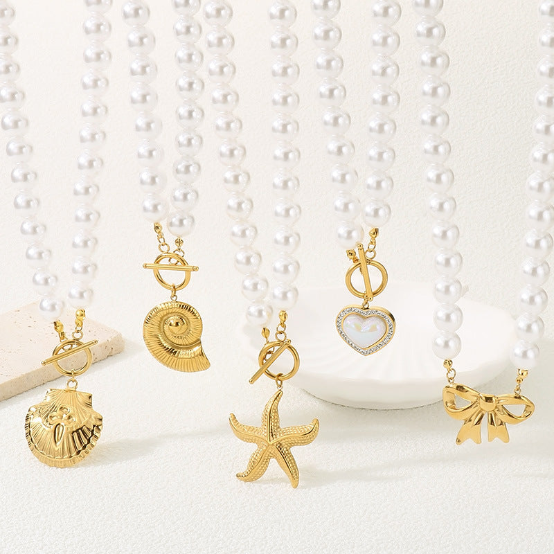 Stainless Steel Pearl Charm Necklace