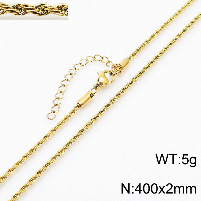 Electroplated 18K Gold Classic Twist Chain Stainless Steel 2/3/4/5mm Twist Rope Twist Chain Bracelet Spot Jewelry