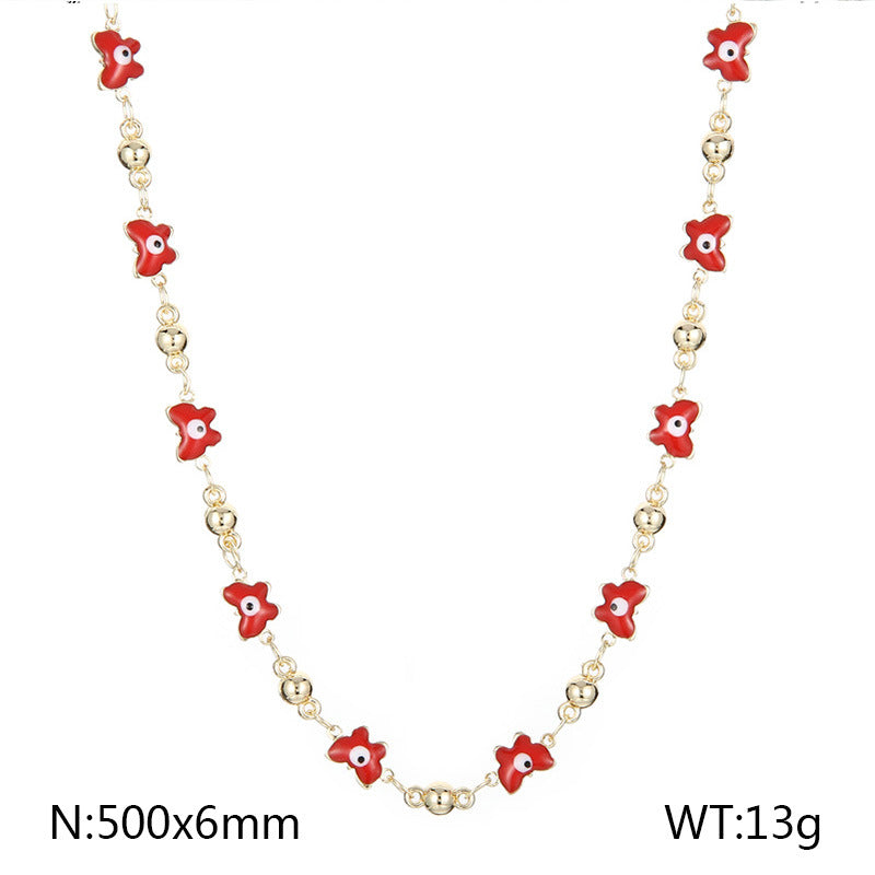 Creative Fashion ins Stainless Steel Butterfly Devil's Eye Necklace, Color Oil Drip Bead Copper Necklace Jewelry