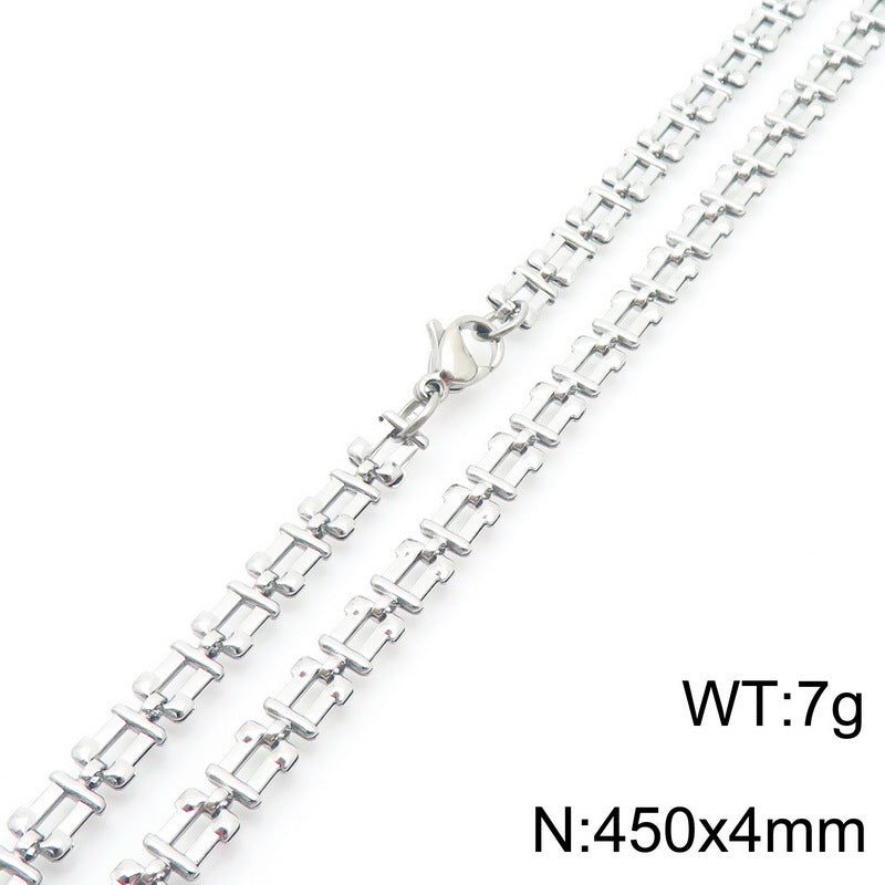 Cross-border fashion simple titanium steel strap chain bracelet necklace electroplated 18k gold hollow square set jewelry