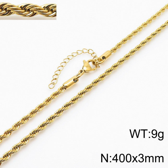 Electroplated 18K Gold Classic Twist Chain Stainless Steel 2/3/4/5mm Twist Rope Twist Chain Bracelet Spot Jewelry