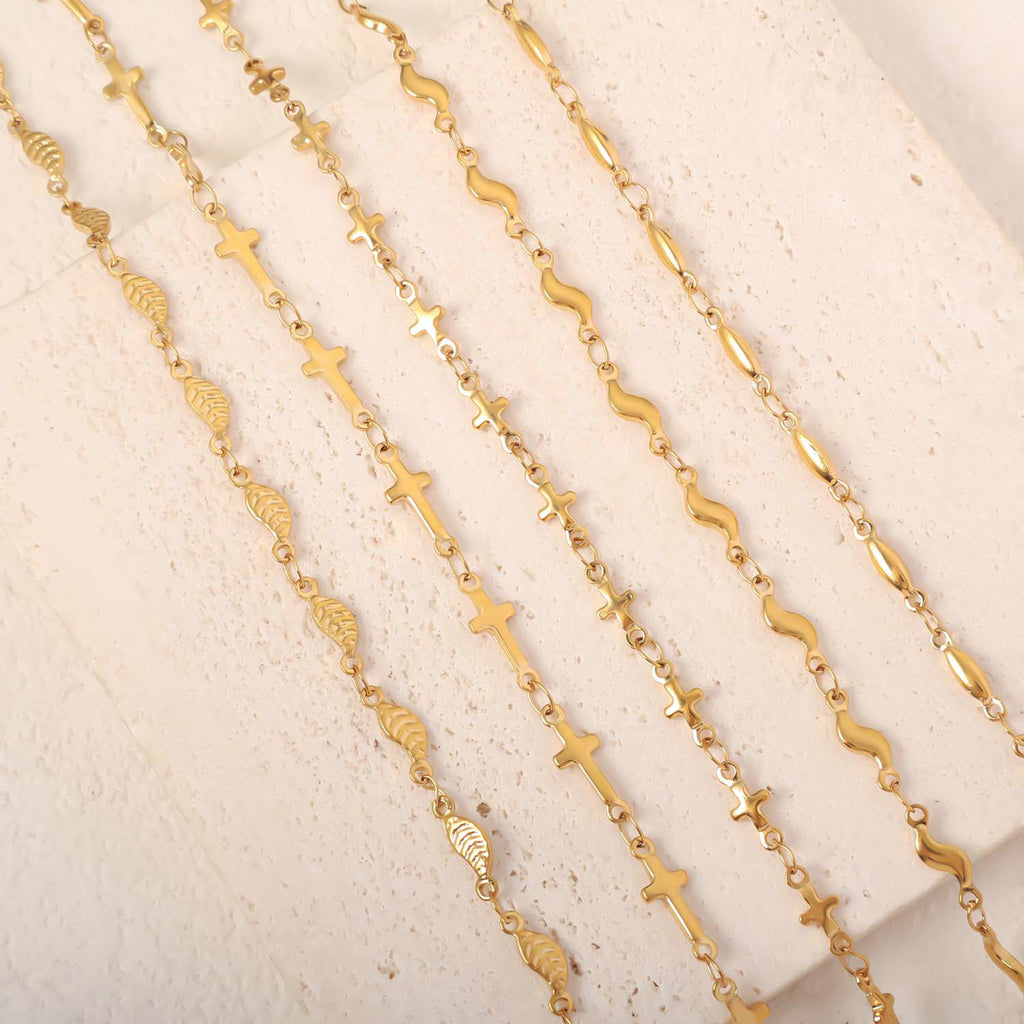 Cross-border stainless steel leaf wavy cross necklace, fashion creative DIY handmade chain jewelry accessories wholesale