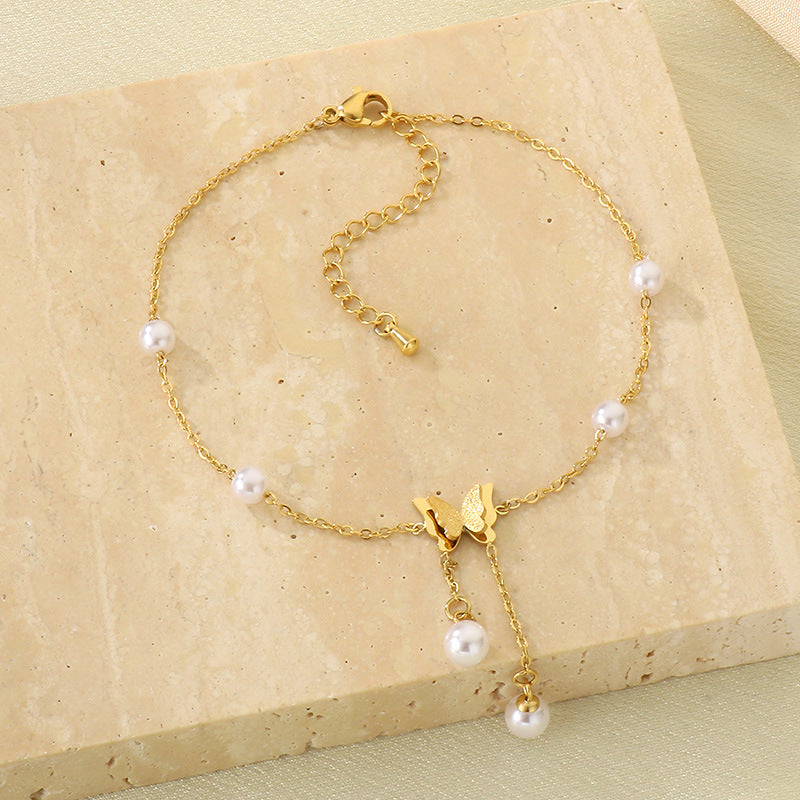 Summer Butterfly Stainless Steel Ankle Chain Premium Versatile Fashion Foot Chain 18k Gold Ankle Chain Ankle Chain Jewelry