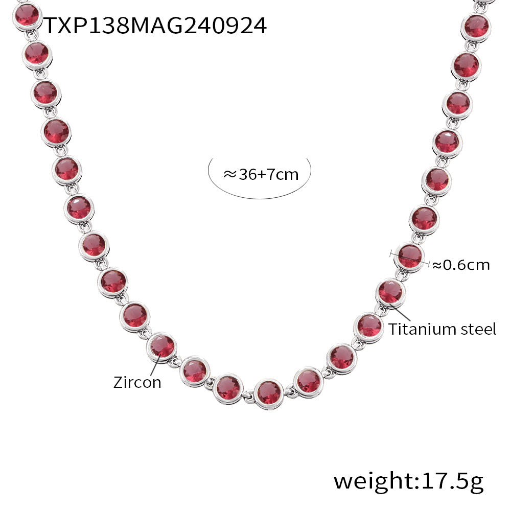 Cross-border new titanium steel full diamond 3A zircon mixed color bracelet PVD vacuum plating non-fading necklace jewelry set