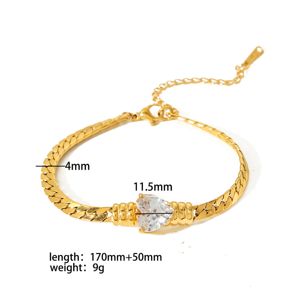 European and American ins love color zircon necklace 18K gold stainless steel simple light luxury bracelet high-end sense jewelry set