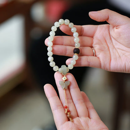 天然8MM和田玉圆珠单圈手链S925银镀金隔片两世欢手串