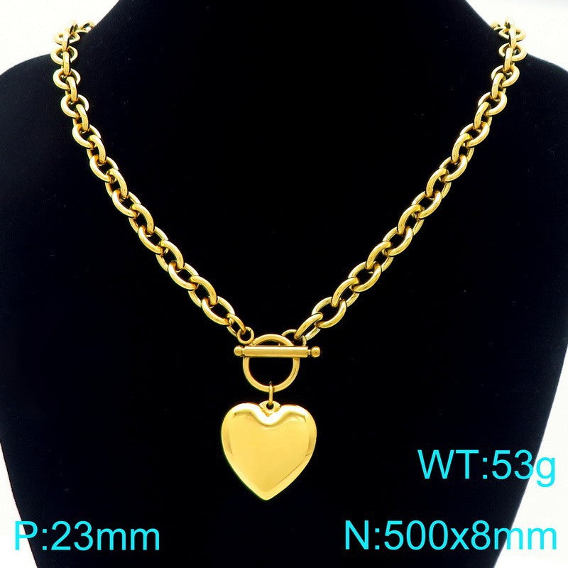 Cross-border new ins smooth stainless steel love pendant necklace jewelry high-end versatile OT buckle necklace jewelry