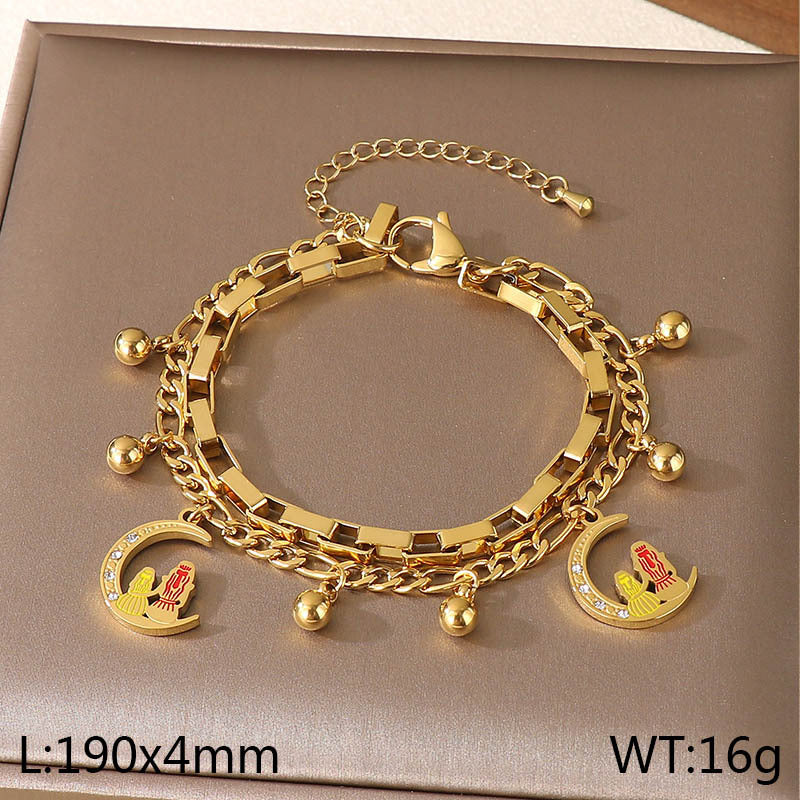 New Mother's Day Versatile Double-layer Love Pendant Stacked with Stainless Steel Versatile Bracelet Spot Mother's Day Style