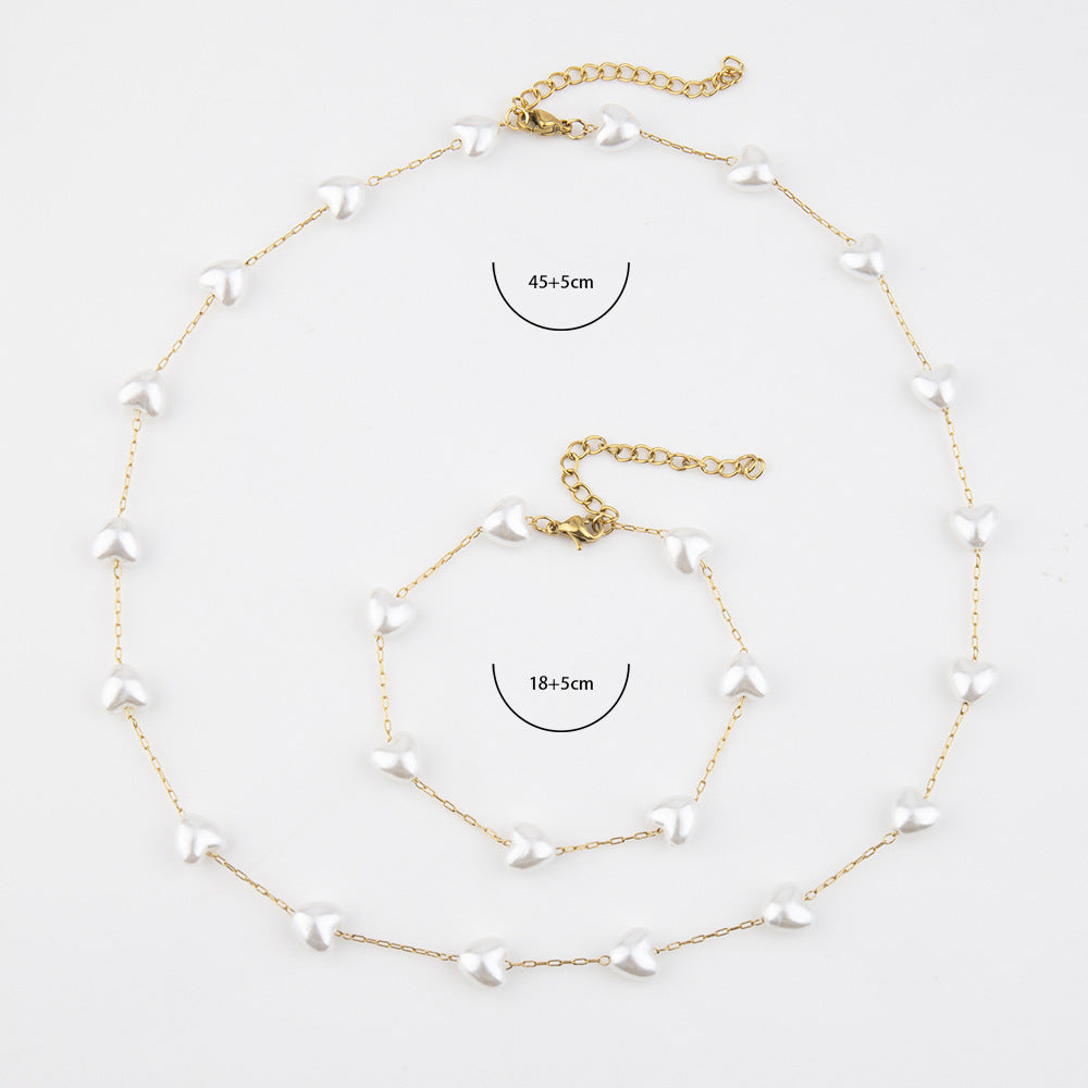 European and American fashion popular temperament sweet peach heart pearl bracelet, accessories personalized geometric love pearl necklace women