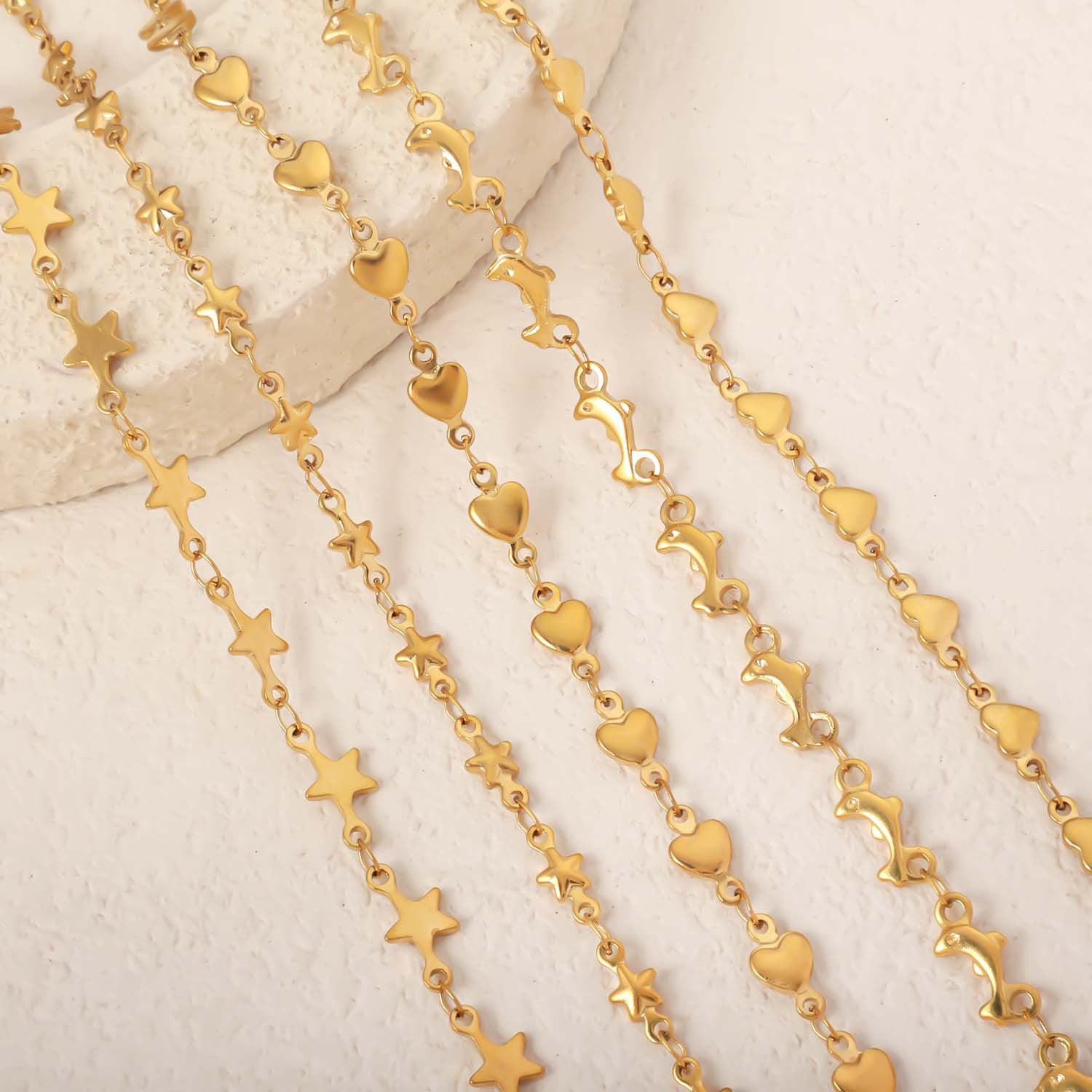 European and American cross-border stainless steel vacuum electroplating gold peach heart dolphin five-pointed star necklace handmade chain jewelry accessories wholesale