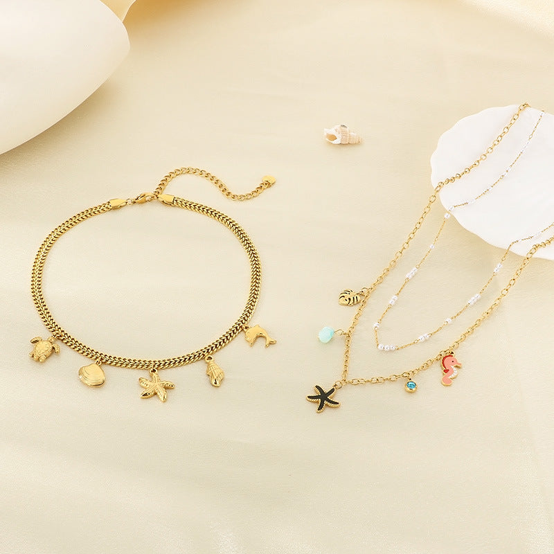 Ocean Charm Layered Gold Necklace