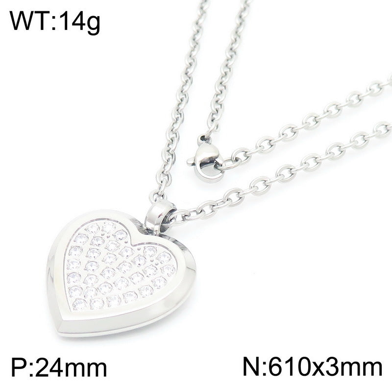 Creative light luxury gypsy star inlaid rhinestone heart pendant titanium steel necklace high sense love square round item decoration